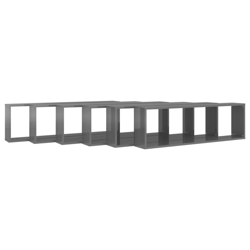 vidaXL Wall Cube Shelves 6 pcs High Gloss Grey 100x15x30 cm Engineered Wood