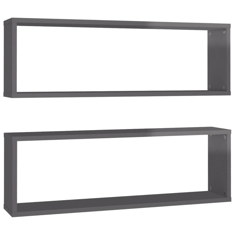 vidaXL Wall Cube Shelves 2 pcs High Gloss Grey 80x15x26.5 cm Engineered Wood