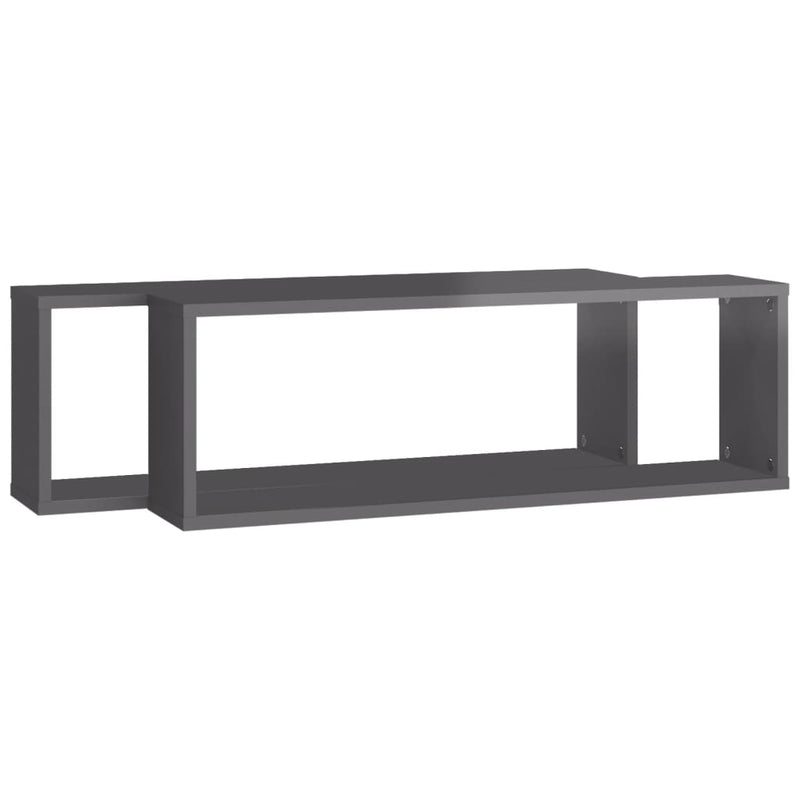 vidaXL Wall Cube Shelves 2 pcs High Gloss Grey 80x15x26.5 cm Engineered Wood
