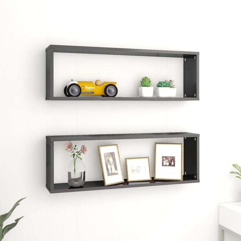 vidaXL Wall Cube Shelves 2 pcs High Gloss Grey 80x15x26.5 cm Engineered Wood