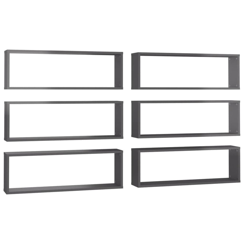 vidaXL Wall Cube Shelves 6 pcs High Gloss Grey 80x15x26.5 cm Engineered Wood