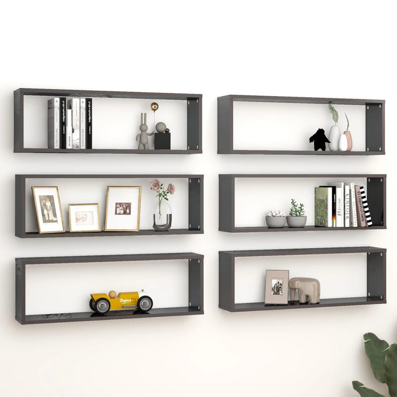 vidaXL Wall Cube Shelves 6 pcs High Gloss Grey 80x15x26.5 cm Engineered Wood