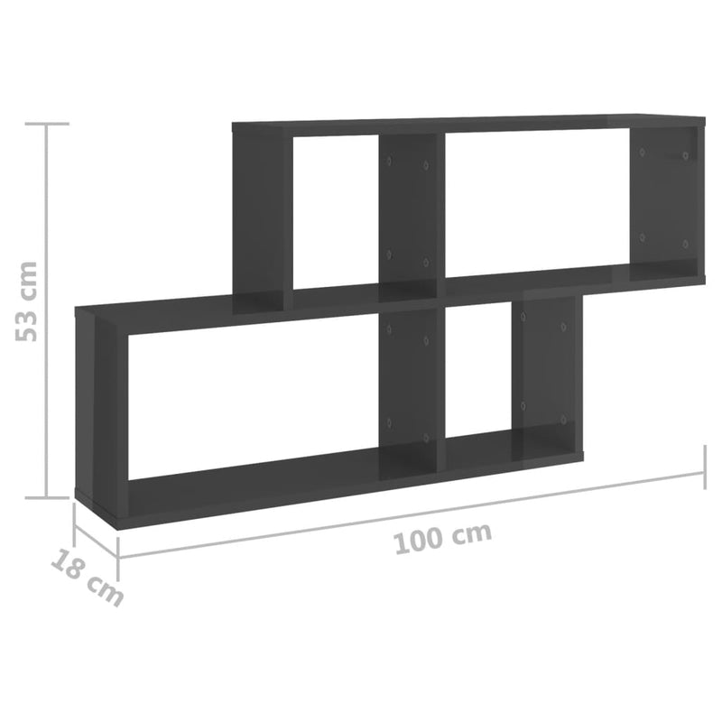vidaXL Wall Shelf High Gloss Grey 100x18x53 cm Engineered Wood
