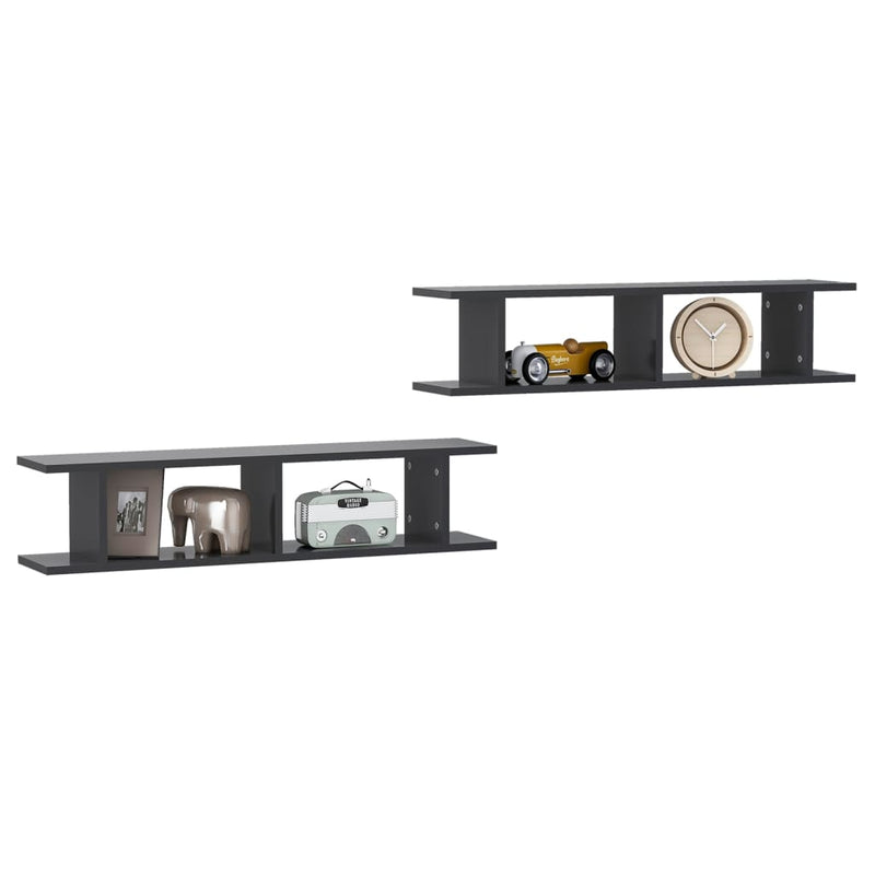 vidaXL Wall Shelves 2 pcs Grey 90x18x20 cm Engineered Wood