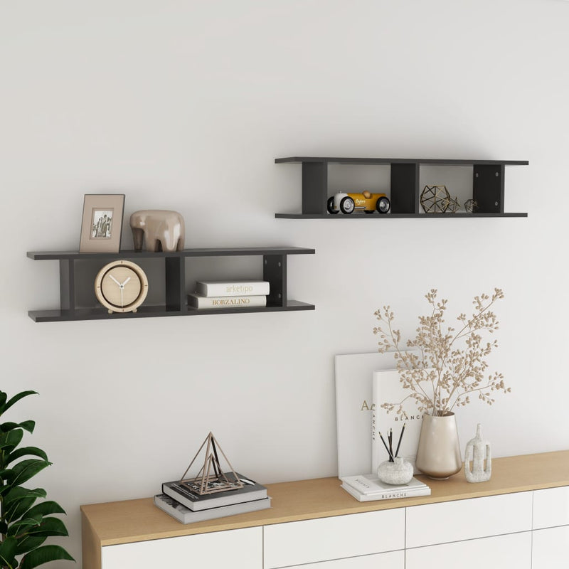 vidaXL Wall Shelves 2 pcs Grey 90x18x20 cm Engineered Wood