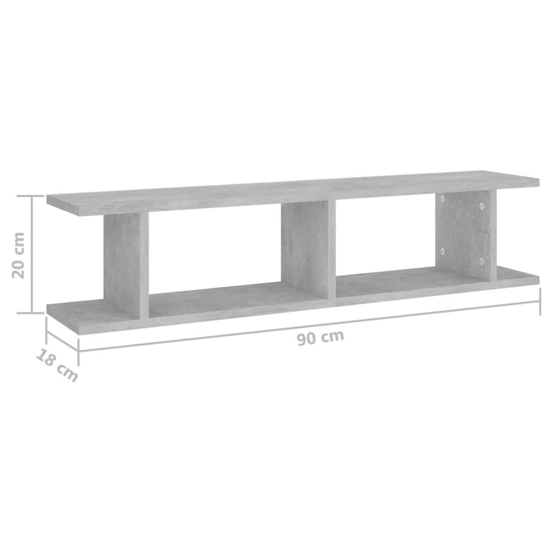 vidaXL Wall Shelves 2 pcs Concrete Grey 90x18x20 cm Engineered Wood
