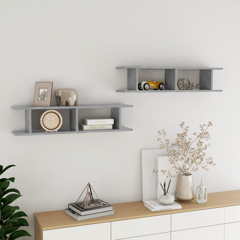 vidaXL Wall Shelves 2 pcs Concrete Grey 90x18x20 cm Engineered Wood