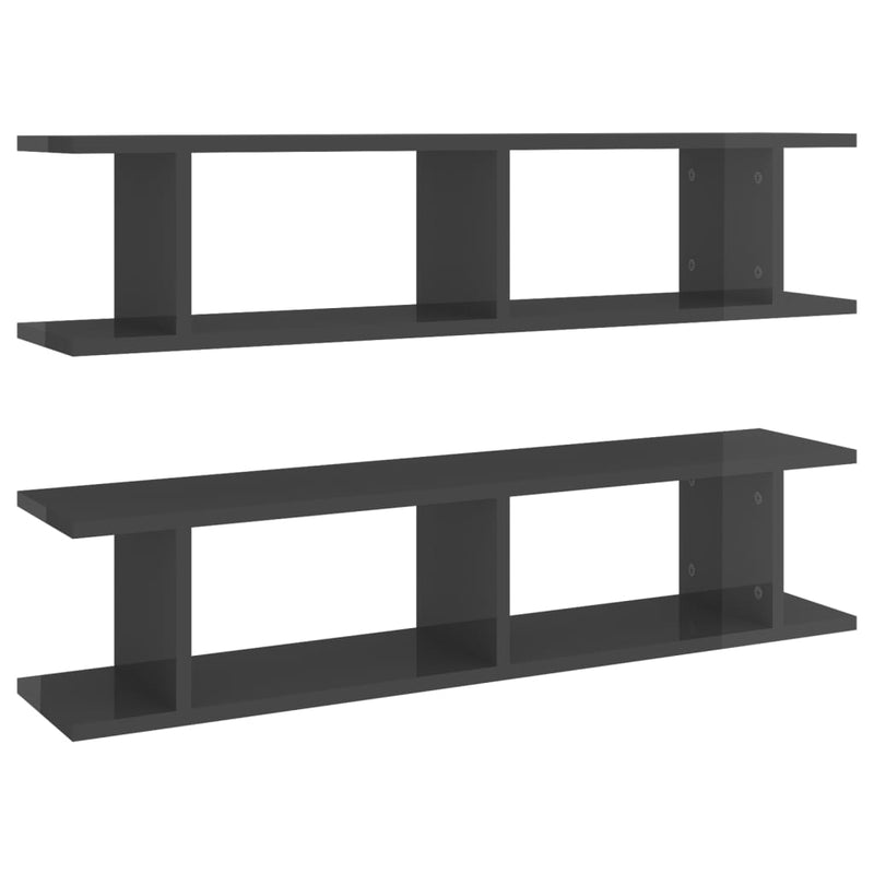 vidaXL Wall Shelves 2 pcs High Gloss Grey 90x18x20 cm Engineered Wood