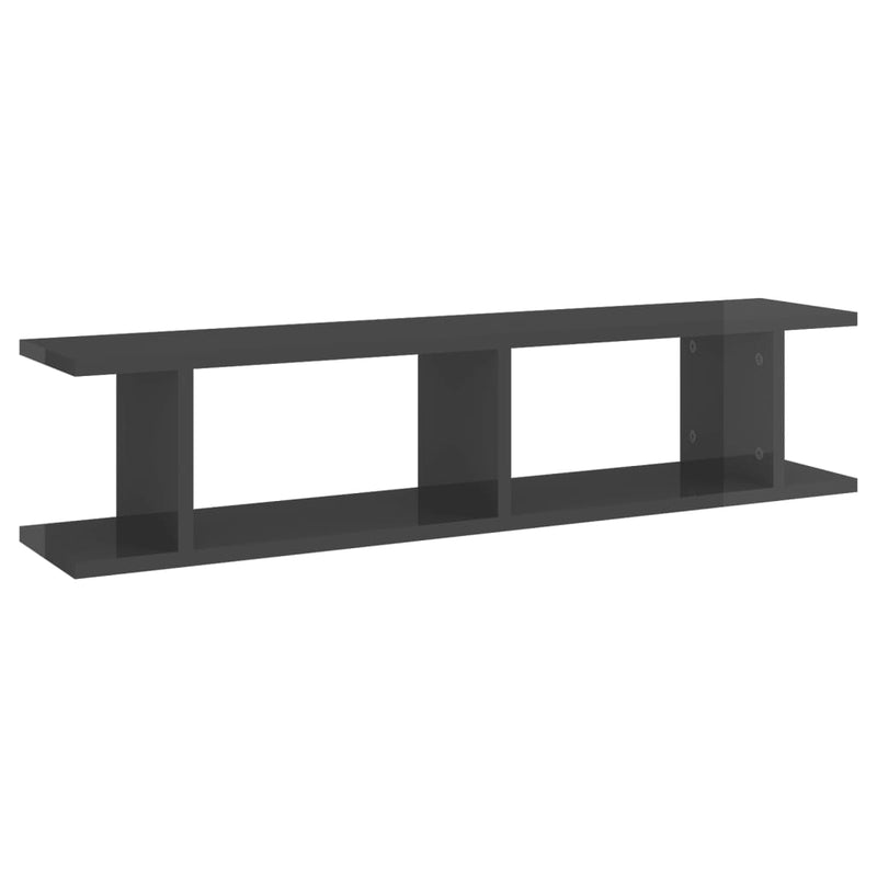 vidaXL Wall Shelves 2 pcs High Gloss Grey 90x18x20 cm Engineered Wood