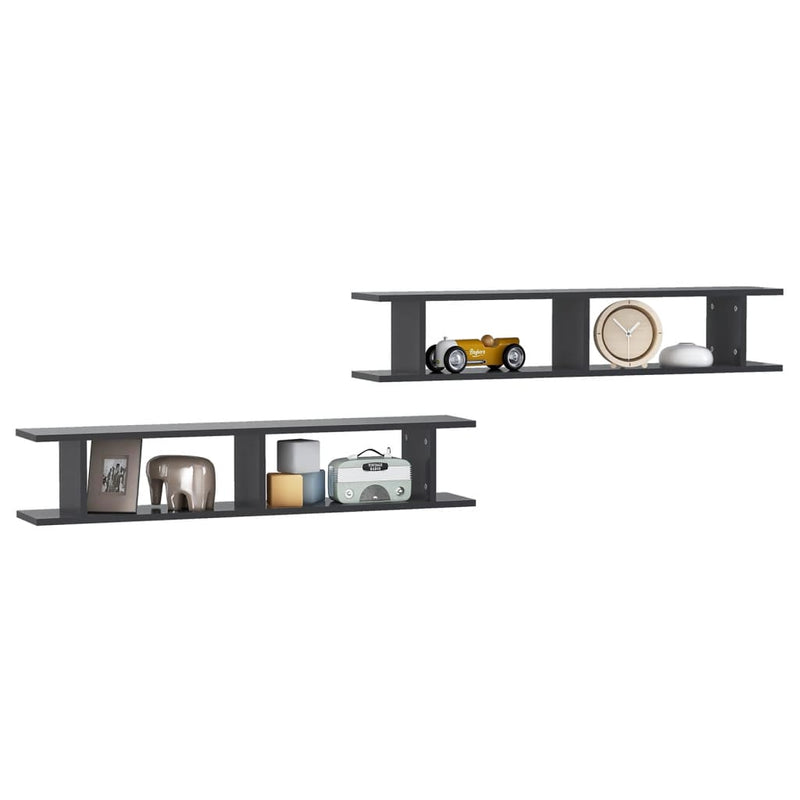 vidaXL Wall Shelves 2 pcs Grey 105x18x20 cm Engineered Wood