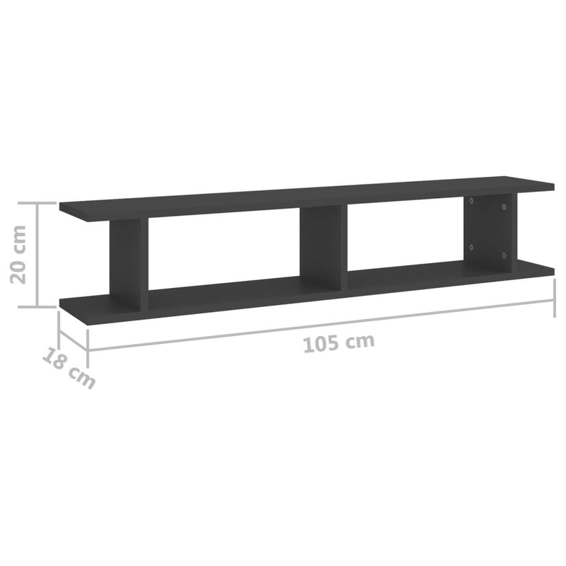 vidaXL Wall Shelves 2 pcs Grey 105x18x20 cm Engineered Wood