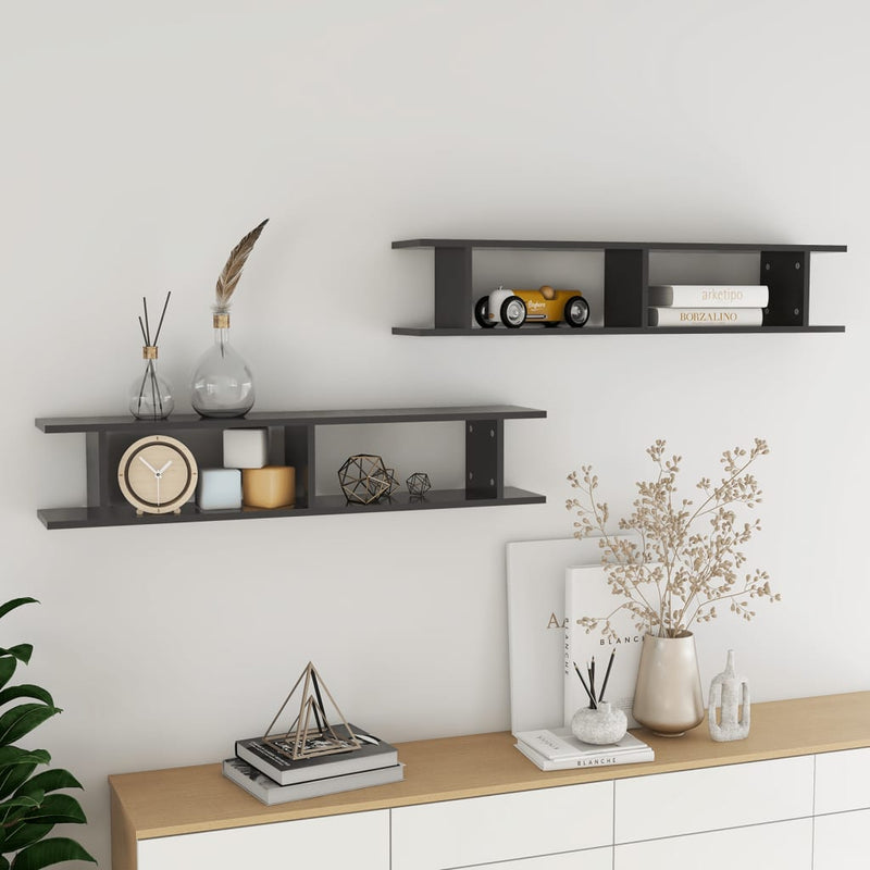 vidaXL Wall Shelves 2 pcs Grey 105x18x20 cm Engineered Wood