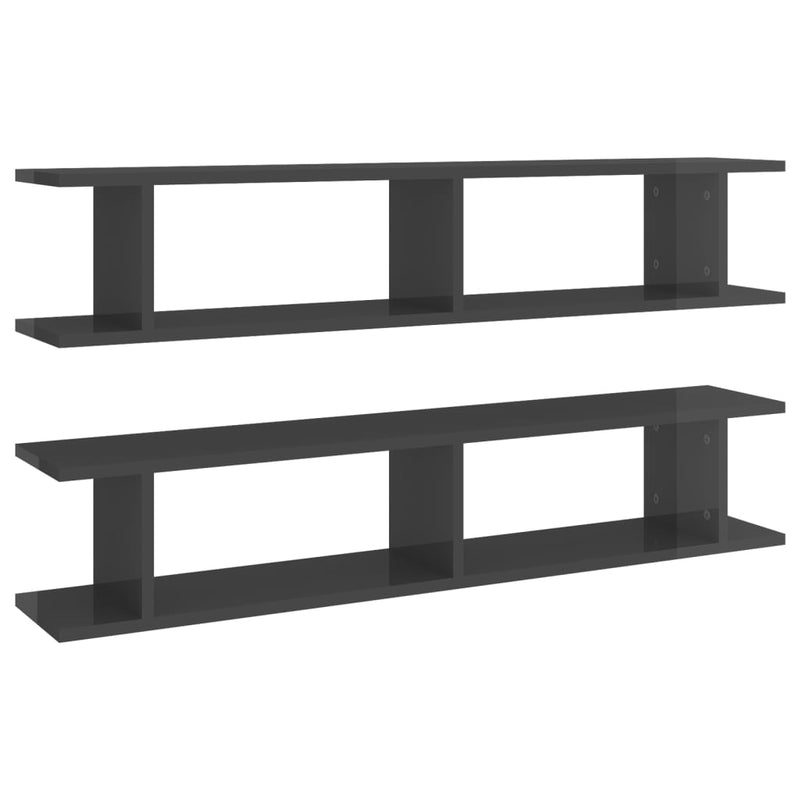 vidaXL Wall Shelves 2 pcs High Gloss Grey 105x18x20cm Engineered Wood