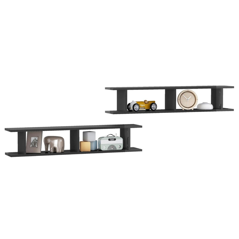 vidaXL Wall Shelves 2 pcs High Gloss Grey 105x18x20cm Engineered Wood