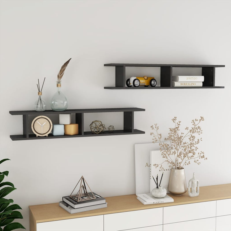 vidaXL Wall Shelves 2 pcs High Gloss Grey 105x18x20cm Engineered Wood