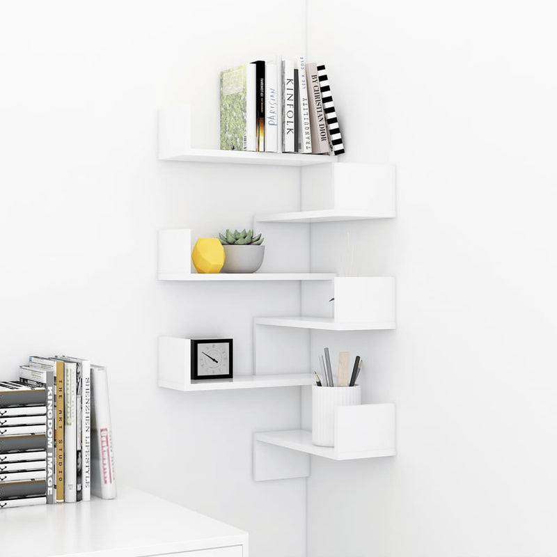 vidaXL Wall Corner Shelves 2 pcs White 40x40x50 cm Engineered Wood