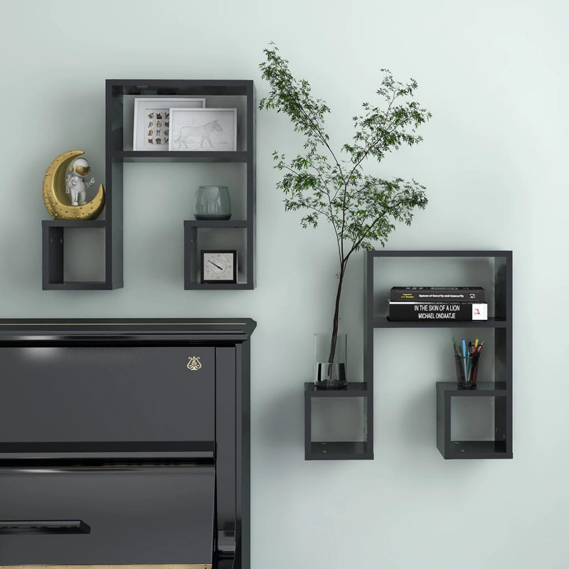 vidaXL Wall Shelves 2 pcs Grey 50x15x50 cm Engineered Wood