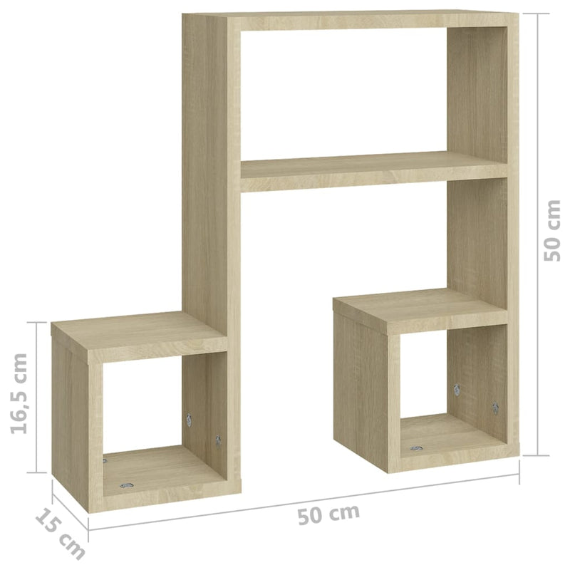 vidaXL Wall Shelves 2 pcs Sonoma Oak 50x15x50 cm Engineered Wood