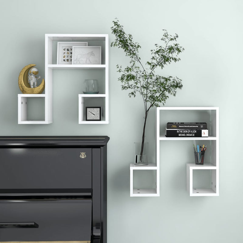 vidaXL Wall Shelves 2 pcs High Gloss White 50x15x50 cm Engineered Wood