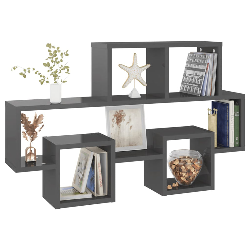 vidaXL Car-shaped Wall Shelf High Gloss Grey 82x15x51 cm Engineered Wood