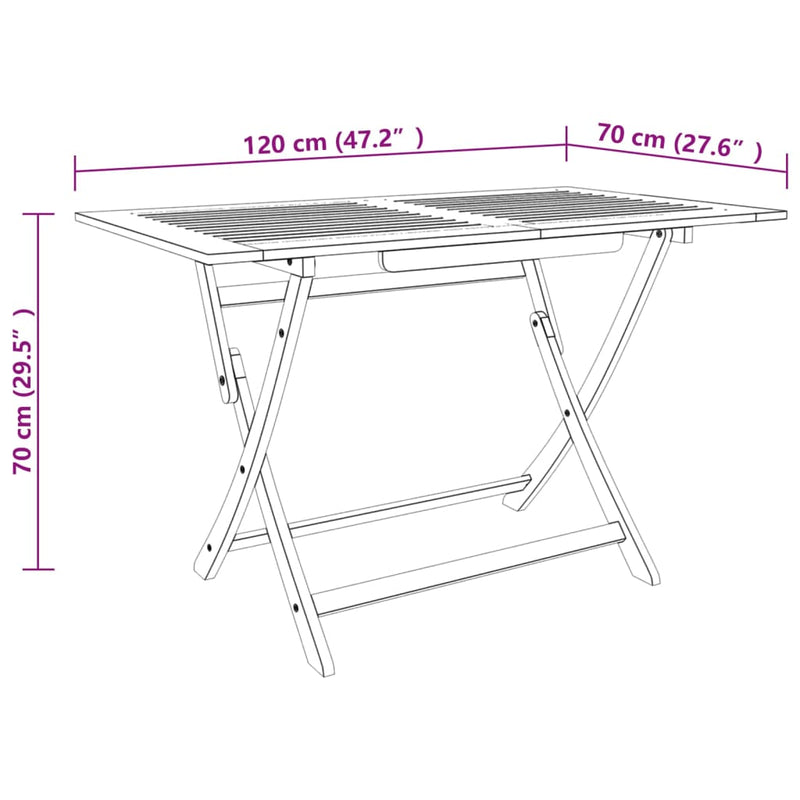 vidaXL Folding Garden Table 120x70x75 cm Solid Eucalyptus Wood