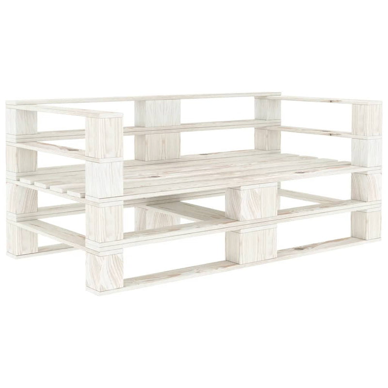 vidaXL Garden 2-Seater Pallet Sofa White Solid Pinewood