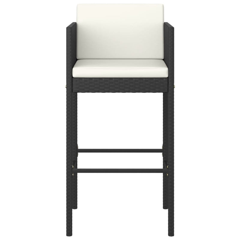 vidaXL Bar Stools 2 pcs with Cushions Black Poly Rattan