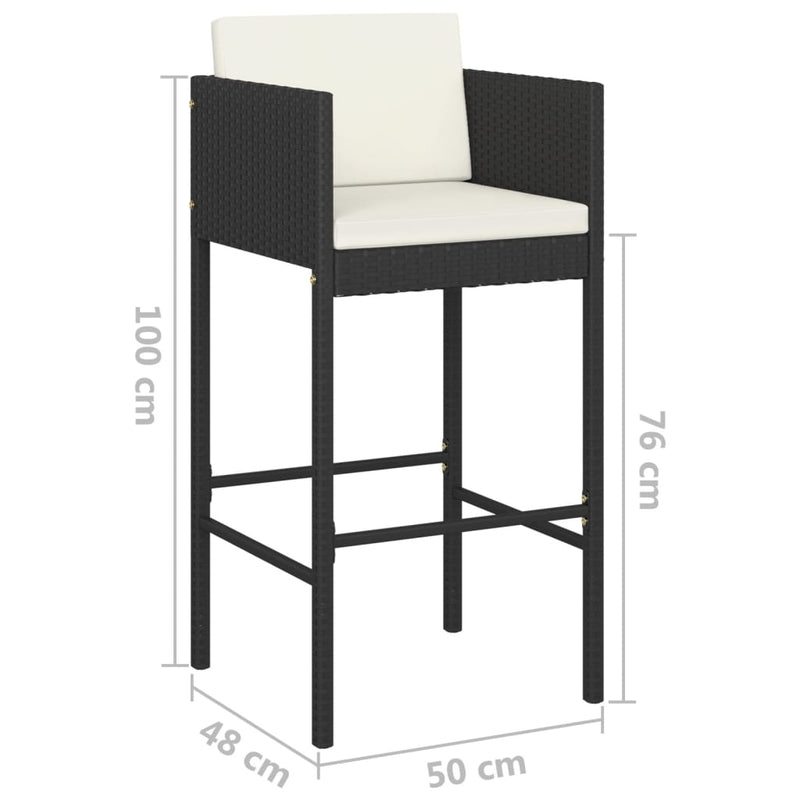 vidaXL Bar Stools 2 pcs with Cushions Black Poly Rattan