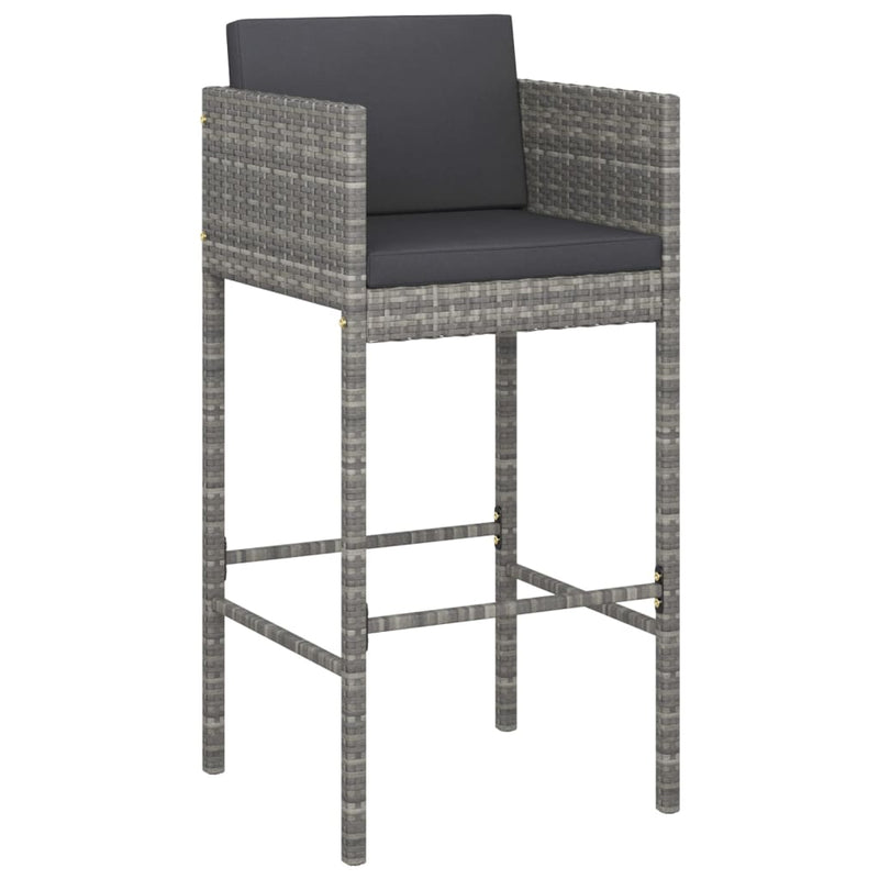vidaXL Bar Stools 2 pcs with Cushions Grey Poly Rattan