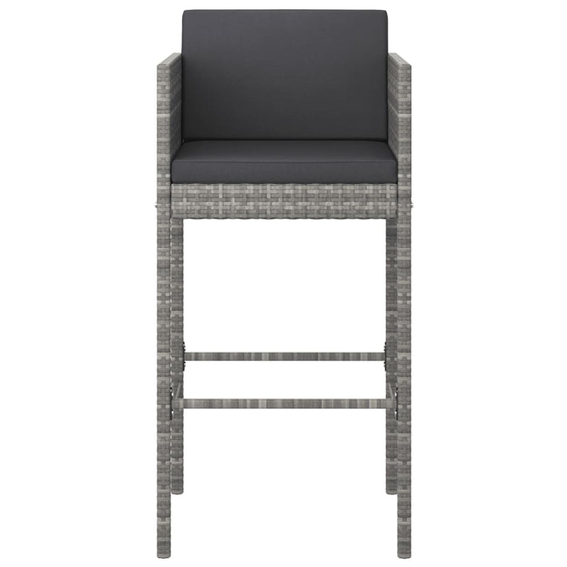 vidaXL Bar Stools 2 pcs with Cushions Grey Poly Rattan