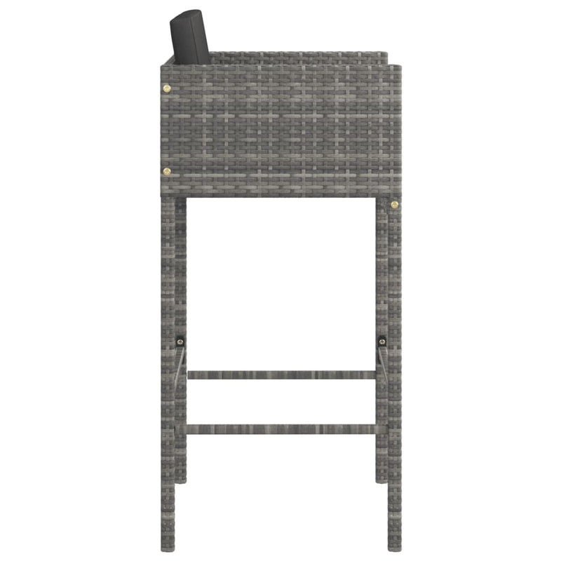 vidaXL Bar Stools 2 pcs with Cushions Grey Poly Rattan