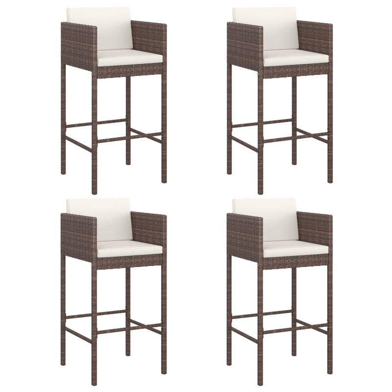 vidaXL Bar Stools 4 pcs with Cushions Brown Poly Rattan