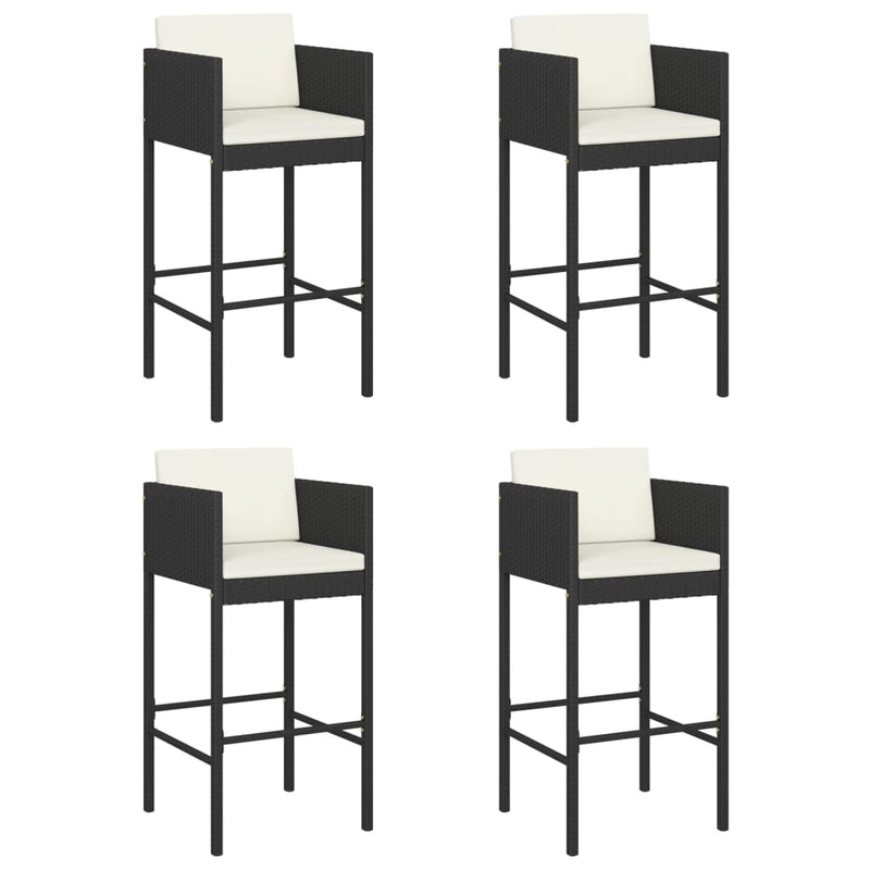 vidaXL Bar Stools 4 pcs with Cushions Black Poly Rattan