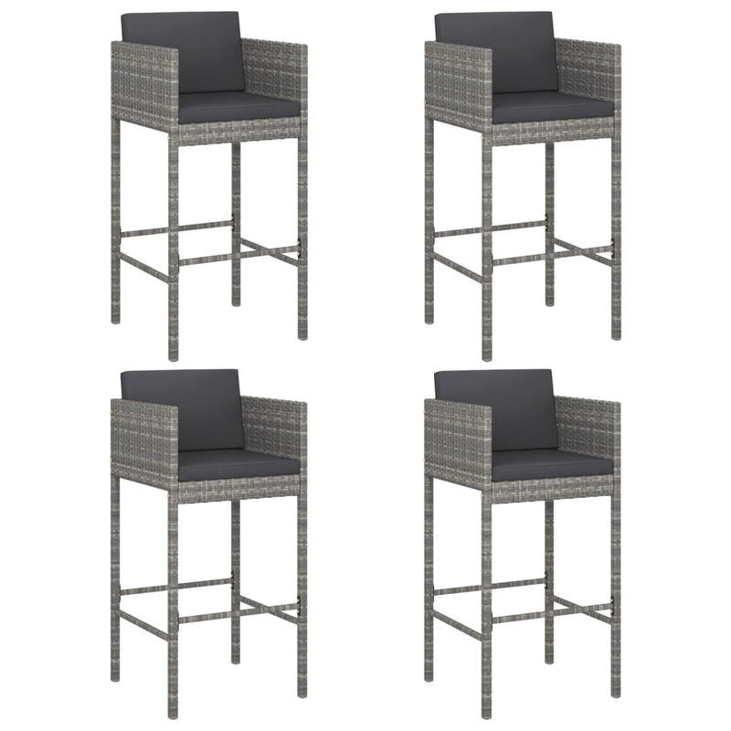 vidaXL Bar Stools 4 pcs with Cushions Grey Poly Rattan