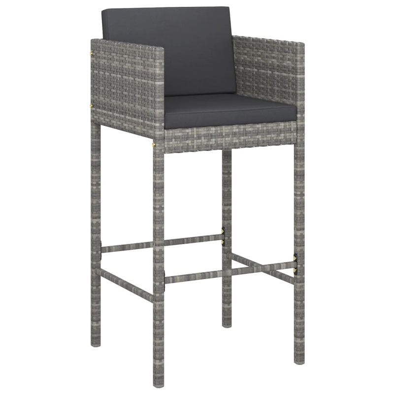 vidaXL Bar Stools 4 pcs with Cushions Grey Poly Rattan