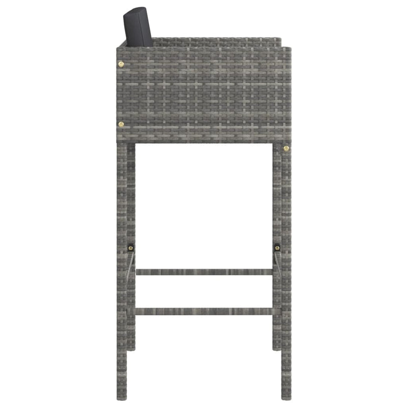 vidaXL Bar Stools 4 pcs with Cushions Grey Poly Rattan
