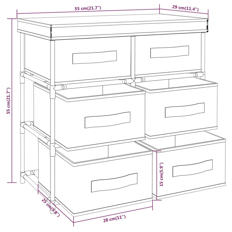 vidaXL Storage Cabinet with 6 Drawers 55x29x55 cm Black Steel