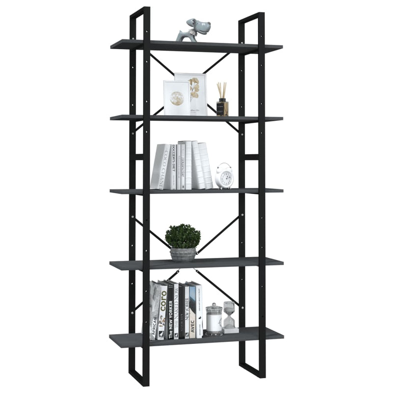 vidaXL 5-Tier Book Cabinet Grey 80x30x175 cm Pinewood