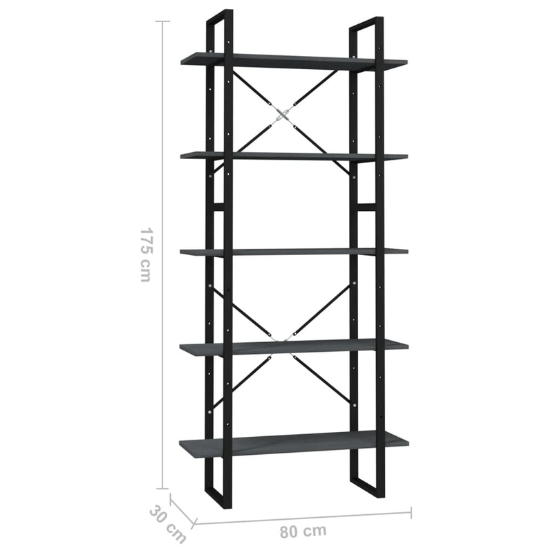 vidaXL 5-Tier Book Cabinet Grey 80x30x175 cm Pinewood