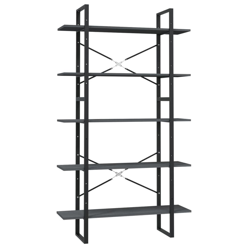 vidaXL 5-Tier Book Cabinet Grey 100x30x175 cm Pinewood