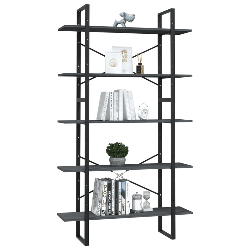 vidaXL 5-Tier Book Cabinet Grey 100x30x175 cm Pinewood
