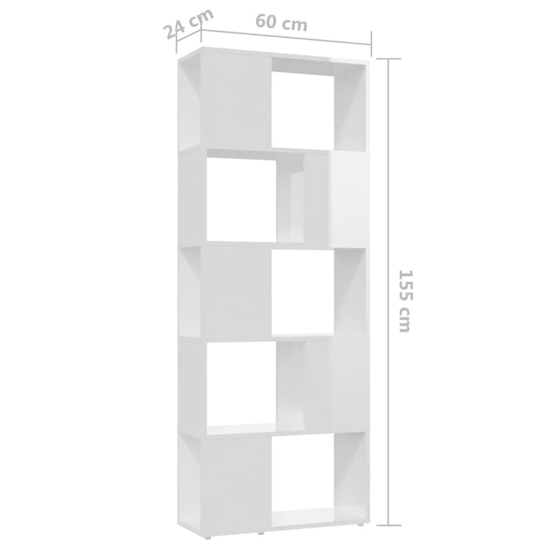 vidaXL Book Cabinet Room Divider High Gloss White 60x24x155 cm