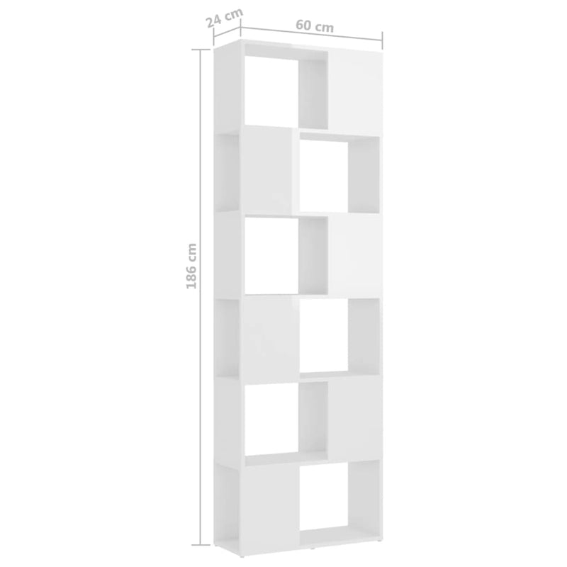 vidaXL Book Cabinet Room Divider High Gloss White 60x24x186 cm