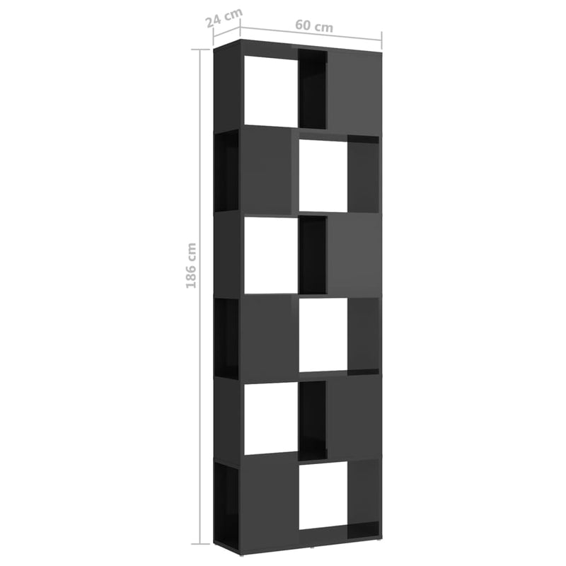vidaXL Book Cabinet Room Divider High Gloss Grey 60x24x186 cm