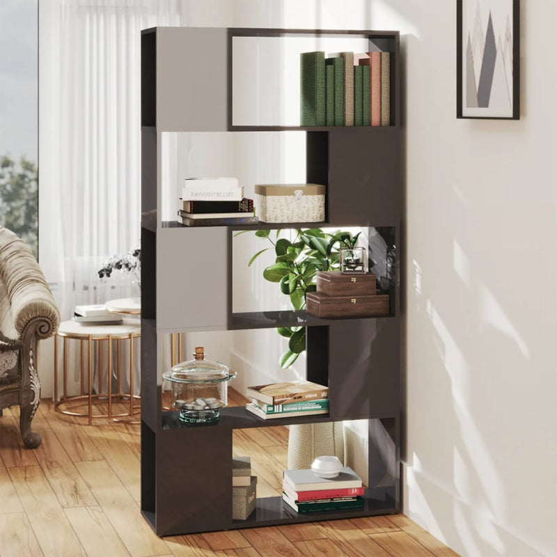 vidaXL Book Cabinet Room Divider High Gloss Grey 80x24x155 cm Engineered Wood