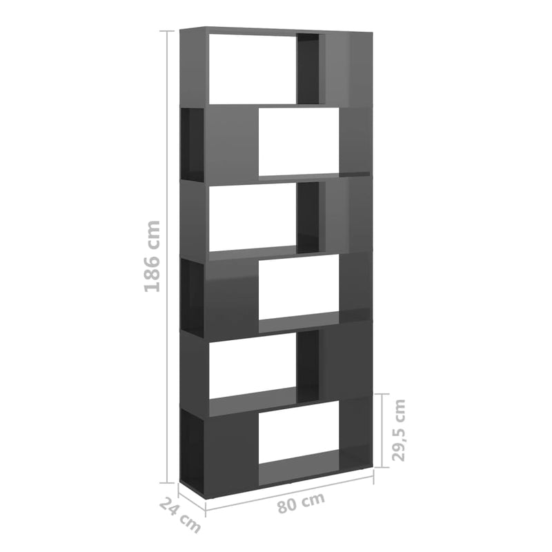 vidaXL Book Cabinet Room Divider High Gloss Grey 80x24x186 cm Engineered Wood