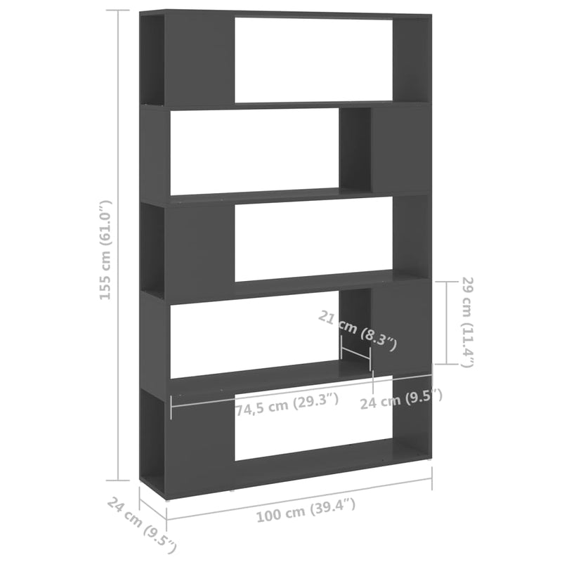 vidaXL Book Cabinet Room Divider Grey 100x24x155 cm Engineered Wood