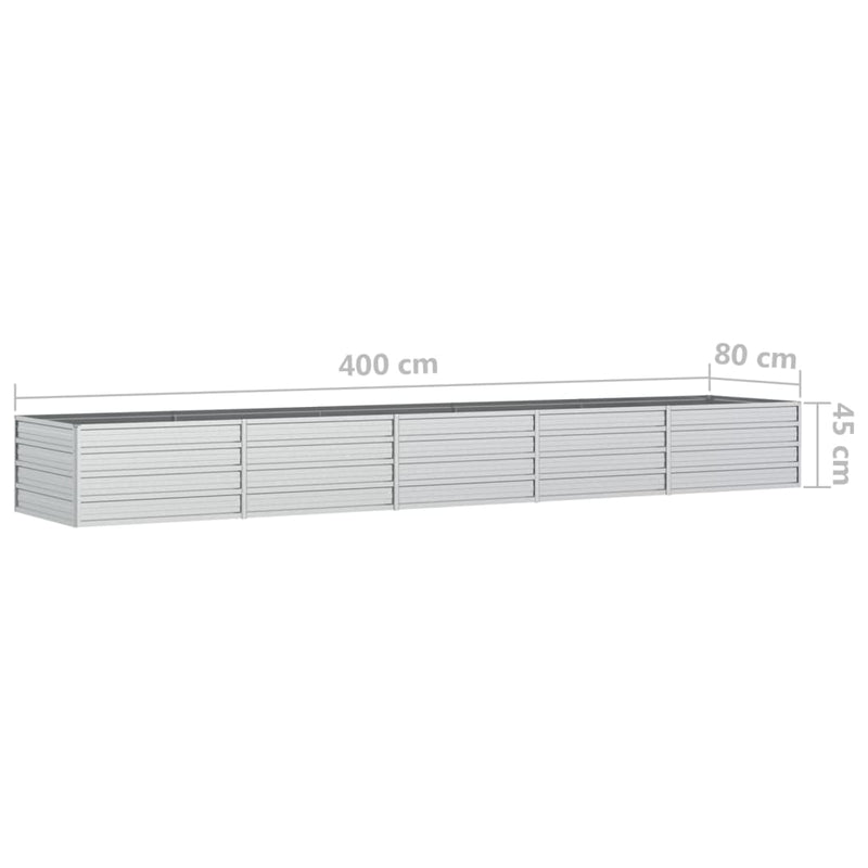 vidaXL Garden Raised Bed 400x80x45 cm Galvanized Steel Silver