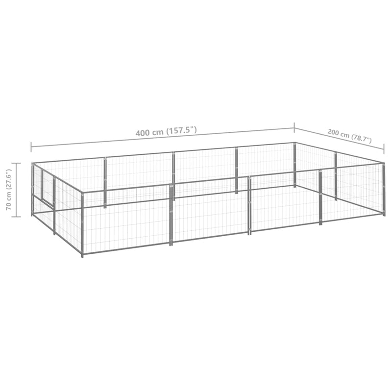 vidaXL Dog Kennel Silver 8 m² Steel