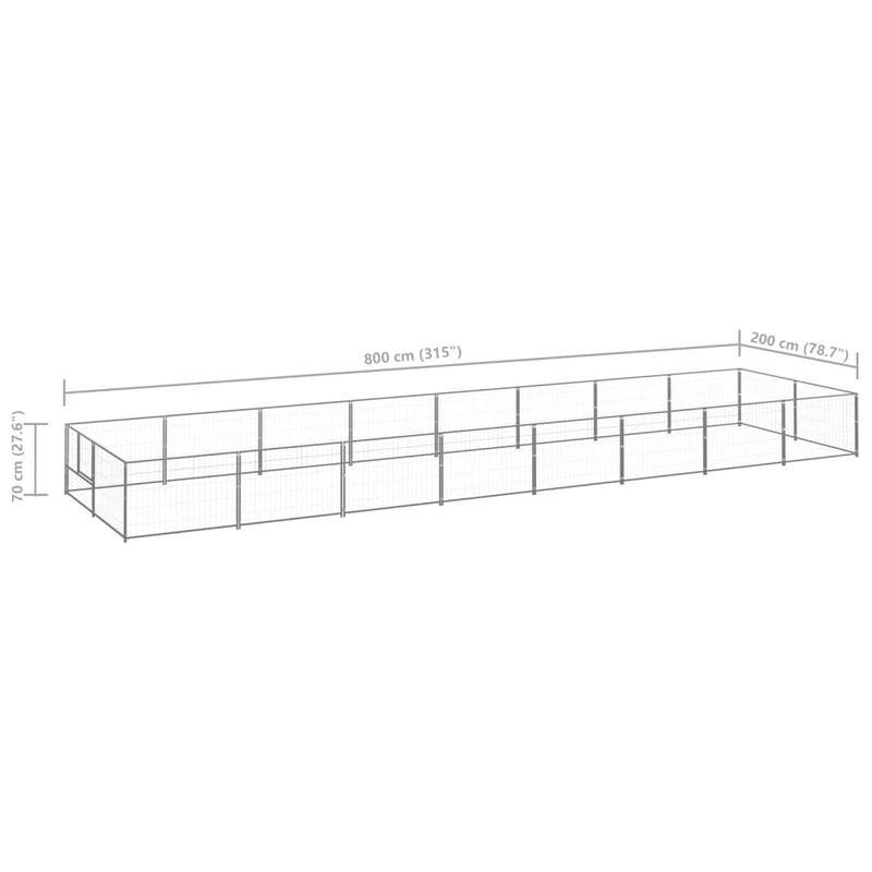 vidaXL Dog Kennel Silver 16 m² Steel